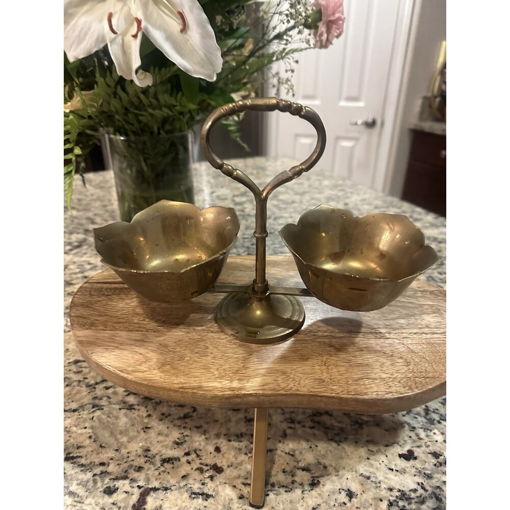 Vintage Brass Condiment Server Or Nut Bowl 9.5” By 6.5”